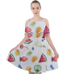 Fruit Summer Vitamin Watercolor Cut Out Shoulders Chiffon Dress by Wegoenart