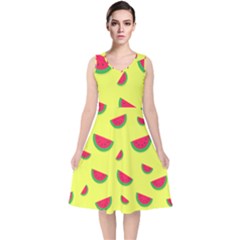 Watermelon Pattern Wallpaper V-neck Midi Sleeveless Dress  by Wegoenart