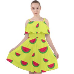 Watermelon Pattern Wallpaper Cut Out Shoulders Chiffon Dress by Wegoenart