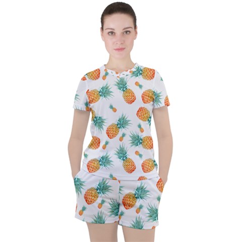 Pineapple Background Pattern Fruit Women s Tee And Shorts Set by Wegoenart