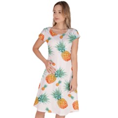 Pineapple Background Pattern Fruit Classic Short Sleeve Dress by Wegoenart