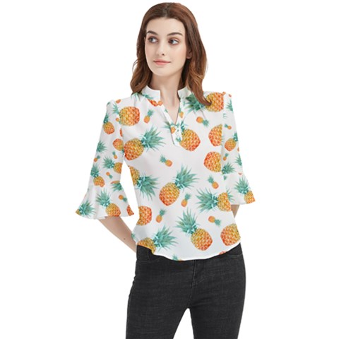 Pineapple Background Pattern Fruit Loose Horn Sleeve Chiffon Blouse by Wegoenart