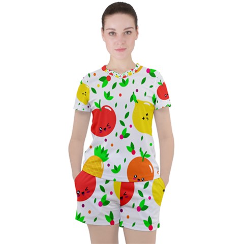 Pattern Fruit Fruits Orange Green Women s Tee And Shorts Set by Wegoenart