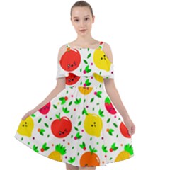 Pattern Fruit Fruits Orange Green Cut Out Shoulders Chiffon Dress by Wegoenart