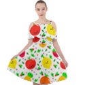 Pattern Fruit Fruits Orange Green Cut Out Shoulders Chiffon Dress View1