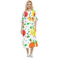 Pattern Fruit Fruits Orange Green Double Cuff Midi Dress by Wegoenart