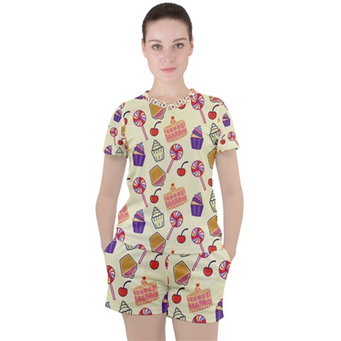 Cupcake Pattern Lollipop Women s Tee And Shorts Set by Wegoenart