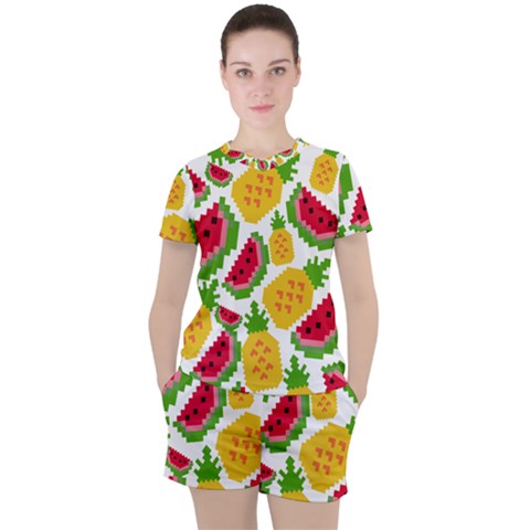 Watermelon Pattern Fruit Summer Women s Tee And Shorts Set by Wegoenart