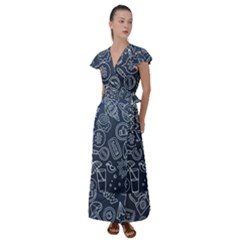 Internet Planet Drink Computer Flutter Sleeve Maxi Dress by Wegoenart