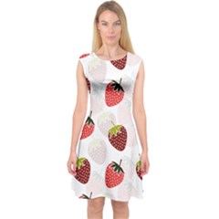 Strawberry Pattern Background Capsleeve Midi Dress by Wegoenart