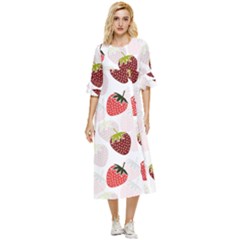 Strawberry Pattern Background Double Cuff Midi Dress by Wegoenart