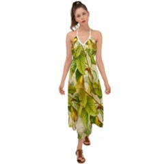 Pear Fruit Tree Organic Pattern Halter Tie Back Dress  by Wegoenart