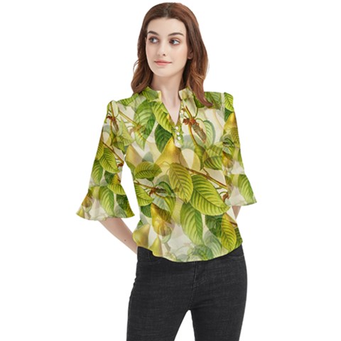 Pear Fruit Tree Organic Pattern Loose Horn Sleeve Chiffon Blouse by Wegoenart