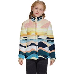 Sea Waves Wave Painting Ocean Water Kids  Puffer Bubble Jacket Coat by Wegoenart