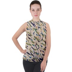 Abstract Pattern Freestyle Painting Mock Neck Chiffon Sleeveless Top by Wegoenart