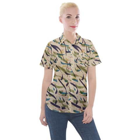 Abstract Pattern Freestyle Painting Women s Short Sleeve Pocket Shirt by Wegoenart