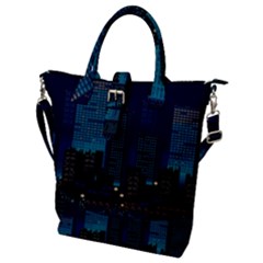 City Building Pixel Art Vaporwave Buckle Top Tote Bag by danenraven