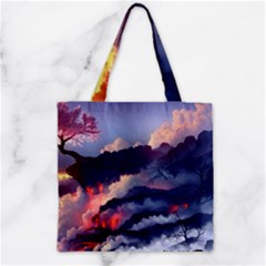 Cherry Blossom Tree On Cliff Digital Wallpaper Cherry Blossom On Cliff Mountain Nature Zipper Grocery Tote Bag by danenraven