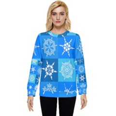 Xmas Christmas Pattern Snow Background Blue Decoration Hidden Pocket Sweatshirt by danenraven