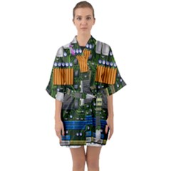 Illustration Motherboard Pc Computer Half Sleeve Satin Kimono  by danenraven