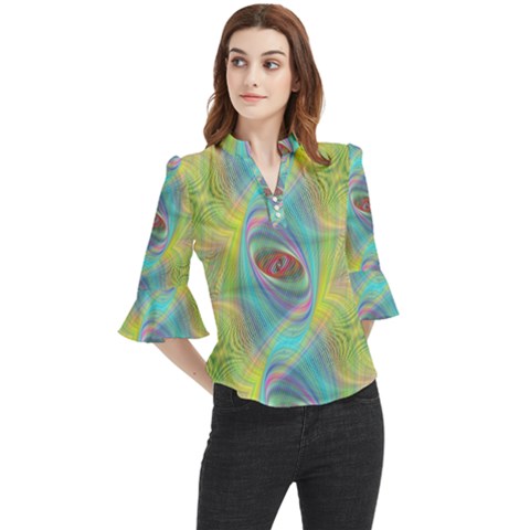 Ellipse Pattern Elliptical Abstract Loose Horn Sleeve Chiffon Blouse by Wegoenart