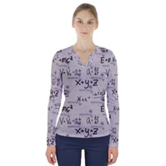 Pattern Wallpaper Math Formula Albert Einstein V-neck Long Sleeve Top by danenraven