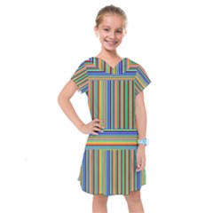 Abstract Stripe Pattern Rainbow Kids  Drop Waist Dress by Wegoenart