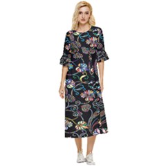 Floral Double Cuff Midi Dress by nateshop