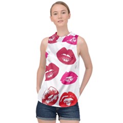 Lips High Neck Satin Top by nateshop