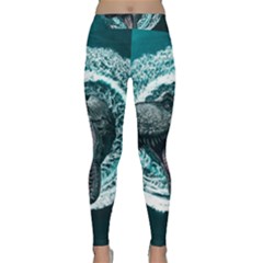 Dinosaur Sea Boat Fantasy Classic Yoga Leggings by Wegoenart