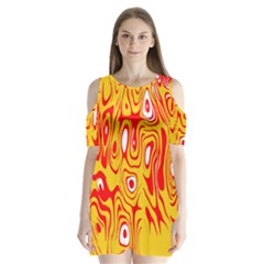 Red-yellow Shoulder Cutout Velvet One Piece by nateshop