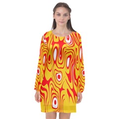 Red-yellow Long Sleeve Chiffon Shift Dress  by nateshop