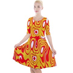 Red-yellow Quarter Sleeve A-line Dress by nateshop