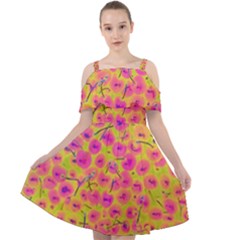 Cherries Fruit Food Neon Texture Fluorescent Cut Out Shoulders Chiffon Dress by Wegoenart