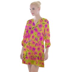 Cherries Fruit Food Neon Texture Fluorescent Open Neck Shift Dress by Wegoenart