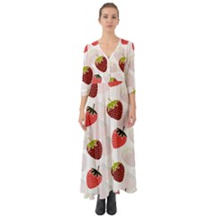 Strawberry Fruit Pattern Background Button Up Boho Maxi Dress by Wegoenart