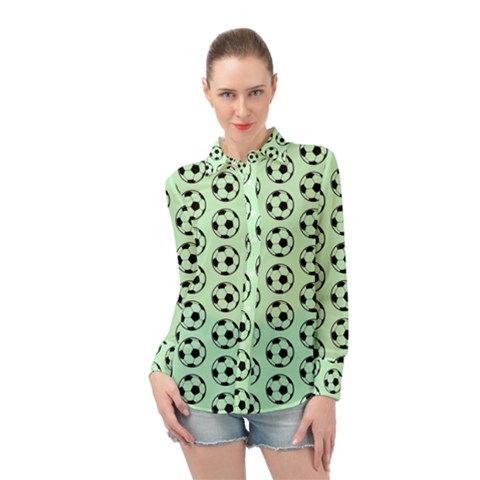 Pattern Ball Soccer Background Long Sleeve Chiffon Shirt by Wegoenart