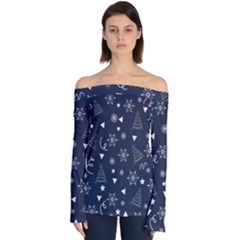 Tree Christmas Xmas Snow Off Shoulder Long Sleeve Top by Ravend