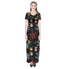 Christmas Thanksgiving Pattern Short Sleeve Maxi Dress by Ravend