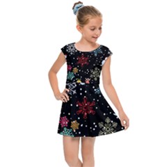 Christmas Thanksgiving Pattern Kids  Cap Sleeve Dress by Ravend