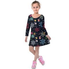 Christmas Thanksgiving Pattern Kids  Long Sleeve Velvet Dress by Ravend