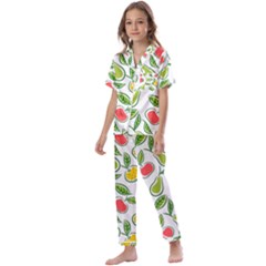 Fruit Fruits Food Illustration Background Pattern Kids  Satin Short Sleeve Pajamas Set by Ravend