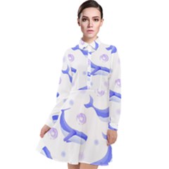 Whale Fish Sea Pattern Mammal Ocean Long Sleeve Chiffon Shirt Dress by Ravend