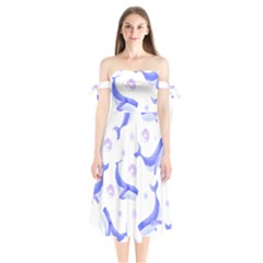 Whale Fish Sea Pattern Mammal Ocean Shoulder Tie Bardot Midi Dress by Ravend