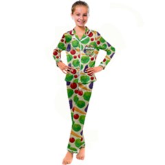 Food Illustration Pattern Texture Kid s Satin Long Sleeve Pajamas Set by Ravend