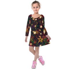 Christmas Xmas Stars Star Advent Background Kids  Long Sleeve Velvet Dress by Ravend