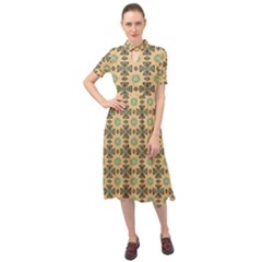 Abstracr Green Caramels Keyhole Neckline Chiffon Dress by ConteMonfrey