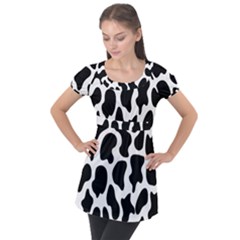 Cow Black And White Spots Puff Sleeve Tunic Top by ConteMonfrey