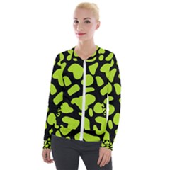 Neon Green Cow Spots Velvet Zip Up Jacket by ConteMonfrey