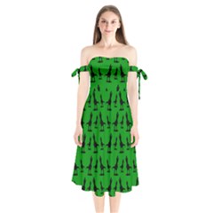 Green Dinos Shoulder Tie Bardot Midi Dress by ConteMonfrey